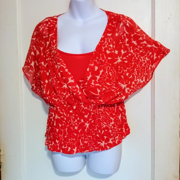 🛍️ BUNDLE ONLY 🛍️Cato Red Flutter Sleeve Wrap Blouse - Picture 1 of 7